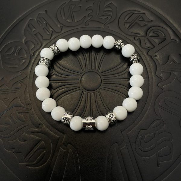 Bracelet multi-éléments vintage en perles d'agate blanche Chrome Hearts