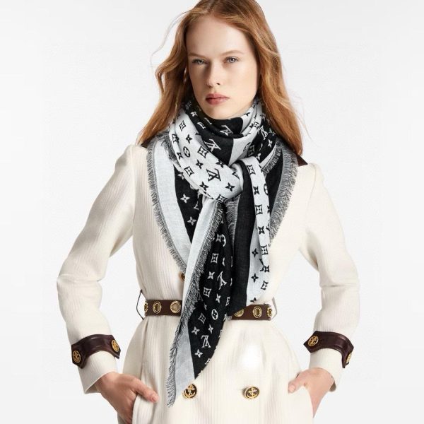 Écharpe carrée en cachemire monogramme bicolore Louis Vuitton