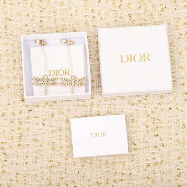 Boucles d'oreilles doubles perles libellule Dior