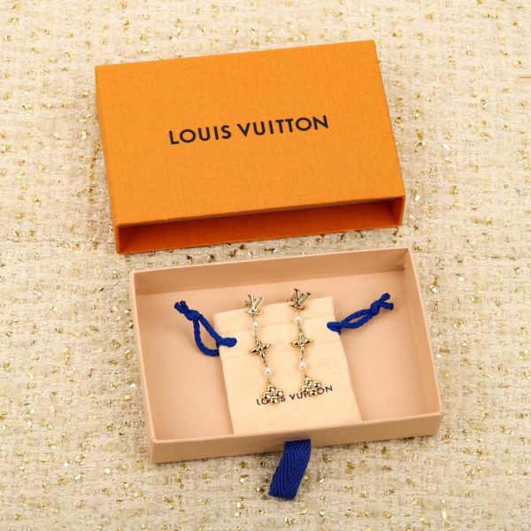Boucles d'oreilles LV en or vert avec perles et fleurs