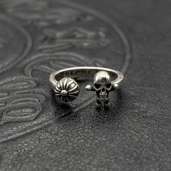 Kroxintai Argent Vintage Vieux FOT Squelette Croix Fleur Bague Ouverte (D571)