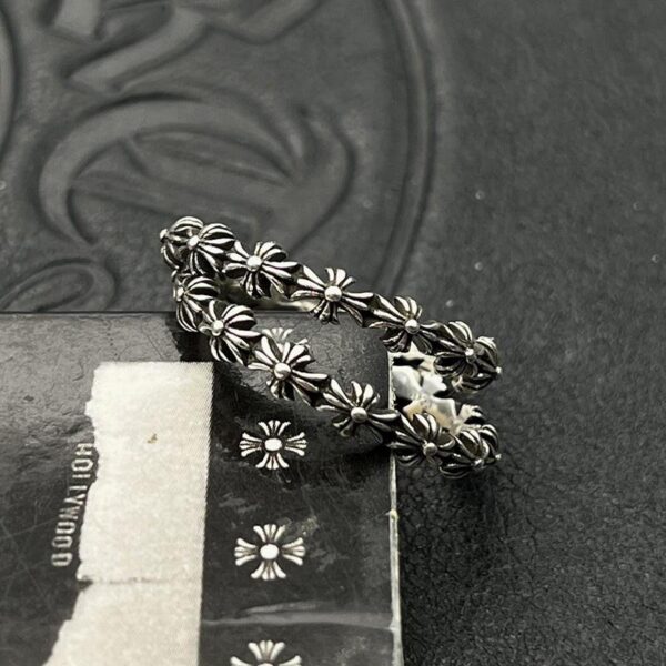 Kroxintai argent vintage en détresse pleine croix fleur bague (12A4)