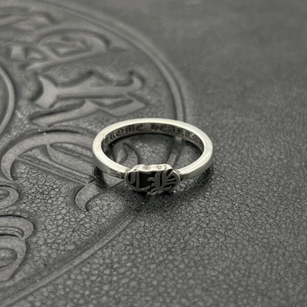Kroxintai argent vintage Sanskrit CH logo bague fine (099A)
