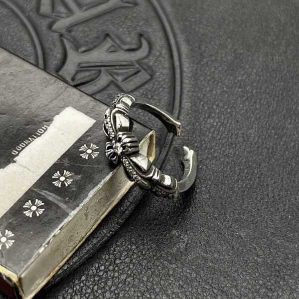 Croxintine argent antique diamant ouvert petite croix fleur bague (8679)