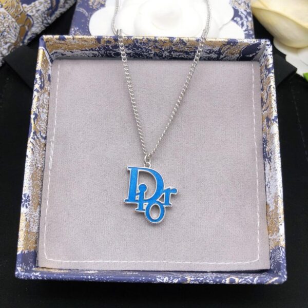  Collier goutte d'huile bleu lettre DIOR qualité haut de gamme aiguille en argent 925 (4B08)