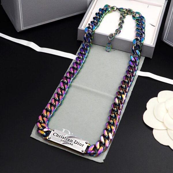 Ensemble de chaînes en jean avec lettres Dior, collier de couleur trempée (F843)