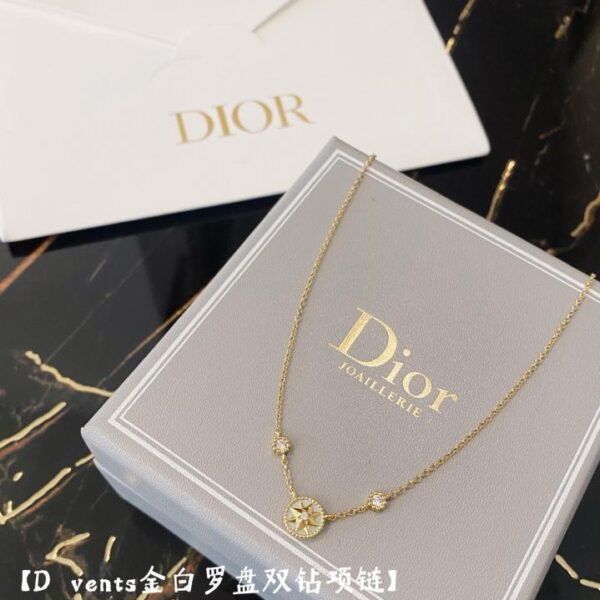 Dior évent un collier double diamant boussole en or et blanc (DE6C)