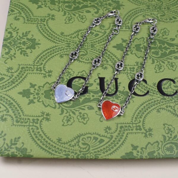 [Argent sterling 925 intégral] Bracelet en émail coeur Double G Gucci Série Coeur (9271)