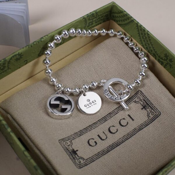 [Argent sterling 925 intégral] Bracelet à boucle médaille double G entrelacé Gucci (B65A)