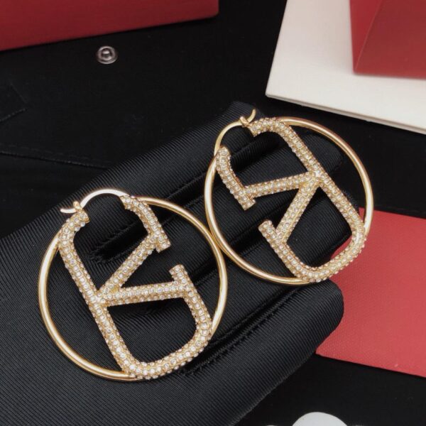 Boucles d'oreilles Valentino, crochets d'oreilles, gros diamants ronds en forme de V (1FF8)