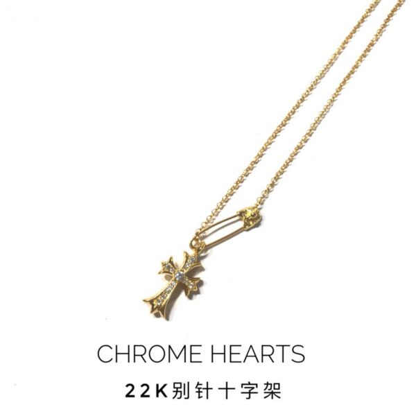 Collier croix à épingles Chrome Hearts 22 carats plaqué argent 925 avec or 22 carats