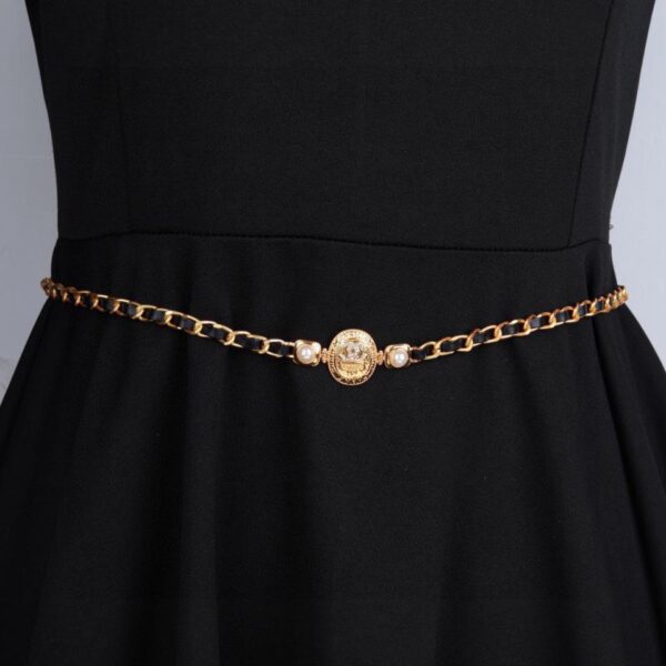 Chaîne de taille Chanel en cuir d'agneau en laiton plaqué or 18 carats (35A9)