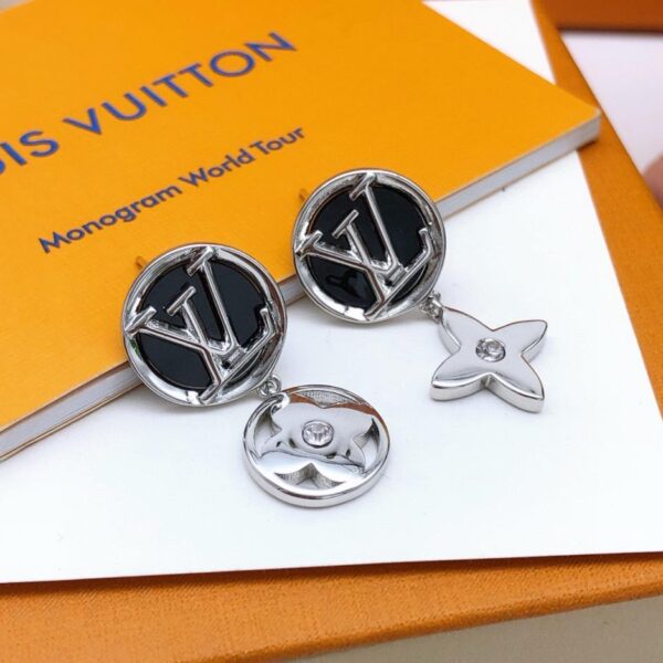 Louuis Vuitton dernières boucles d'oreilles rondes noires (BE59)